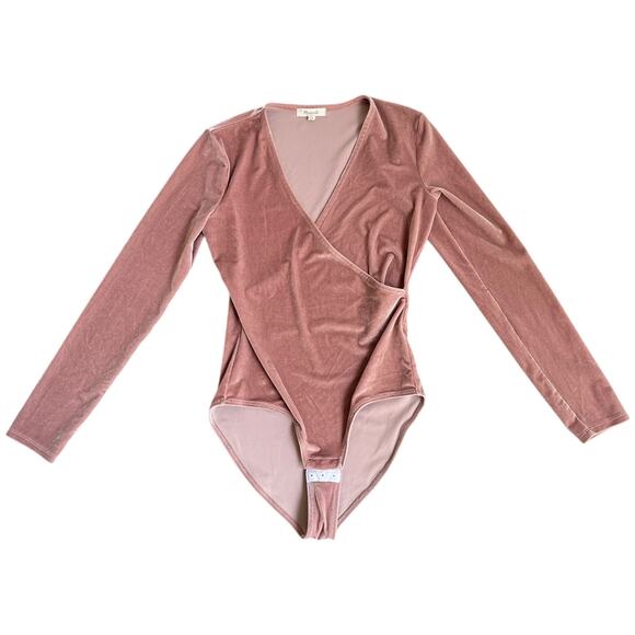 Madewell Pink Velvet Wrap Bodysuit Feminine Ballerina Size Small - Picture 4 of 10